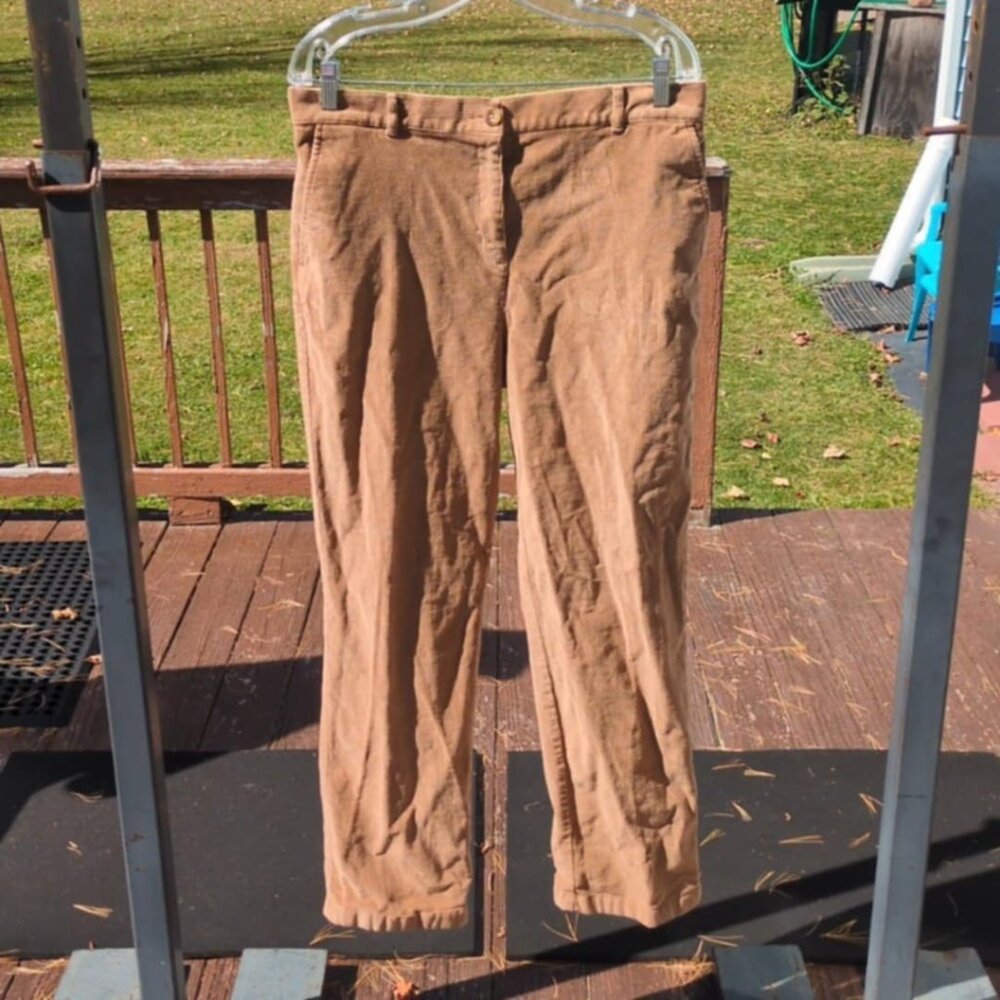 LL Bean Tan Corduroy Womens Sz 14 Pants Farmhouse Ranch Classic Fit Straight